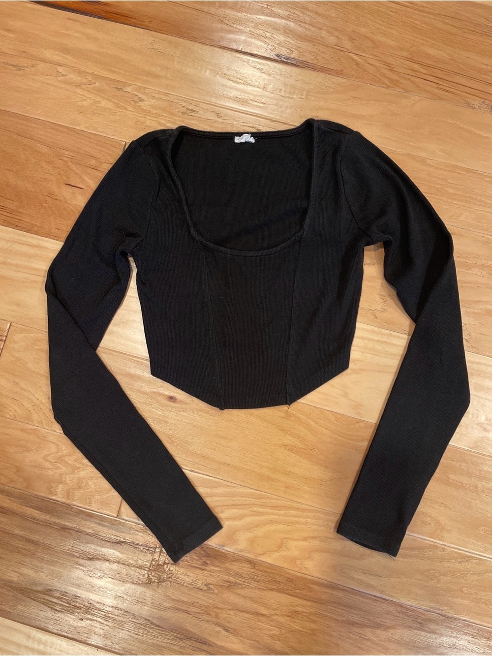 Garage Black Long-Sleeve Scoop Crop Top